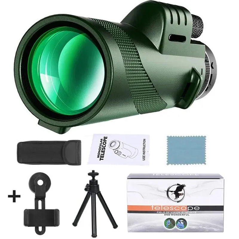 80x100 High Definition Zoom Monocular Telescope with Tripod and Phone Clip for Hunting and Camping