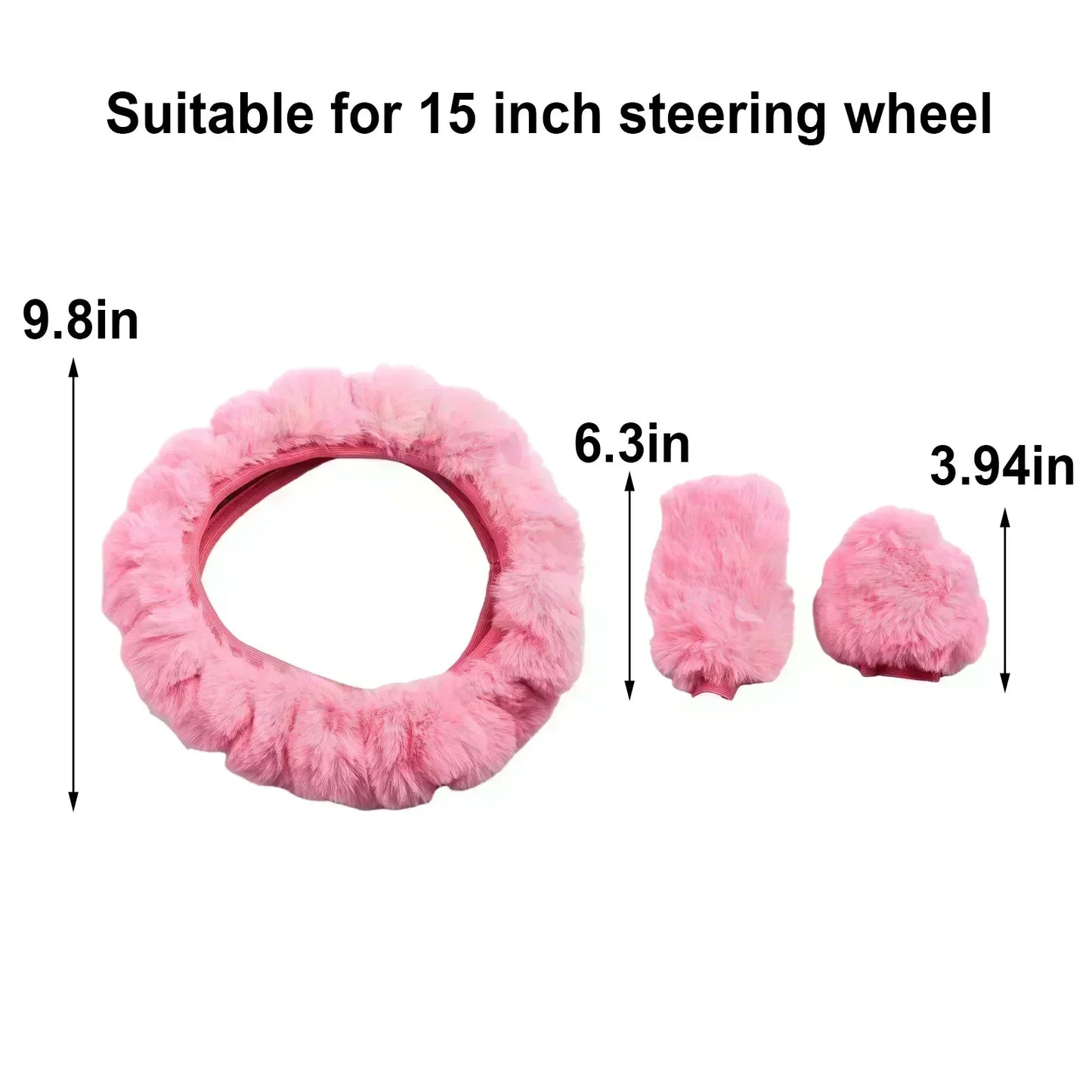 3-Piece Set of Plush Faux Wool Steering Wheel Covers - 38cm Fluffy and Thick Auto Accessories