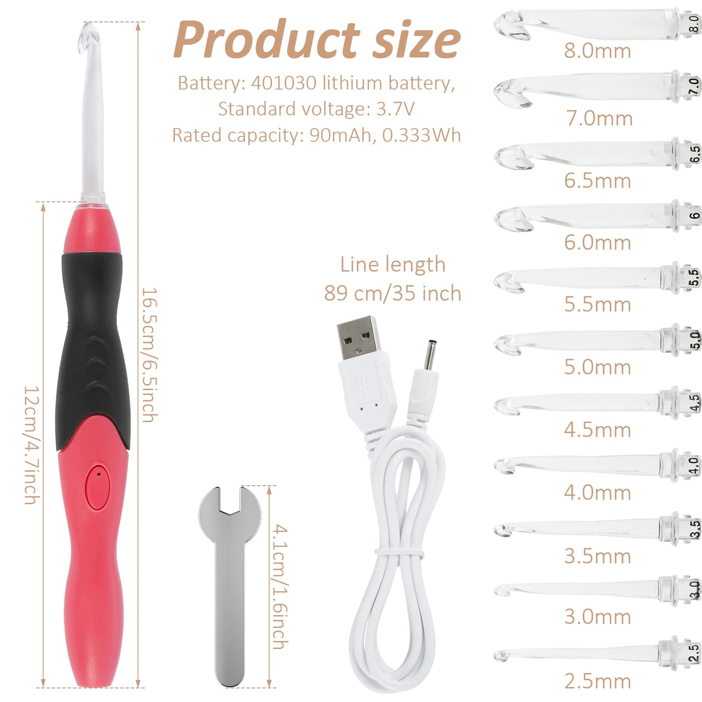 Light up Crochet Hook Set 11 Sizes Lighted Crochet Hooks with Case 2.5Mm to 8Mm Rechargeable LED Crochet Hook Tool