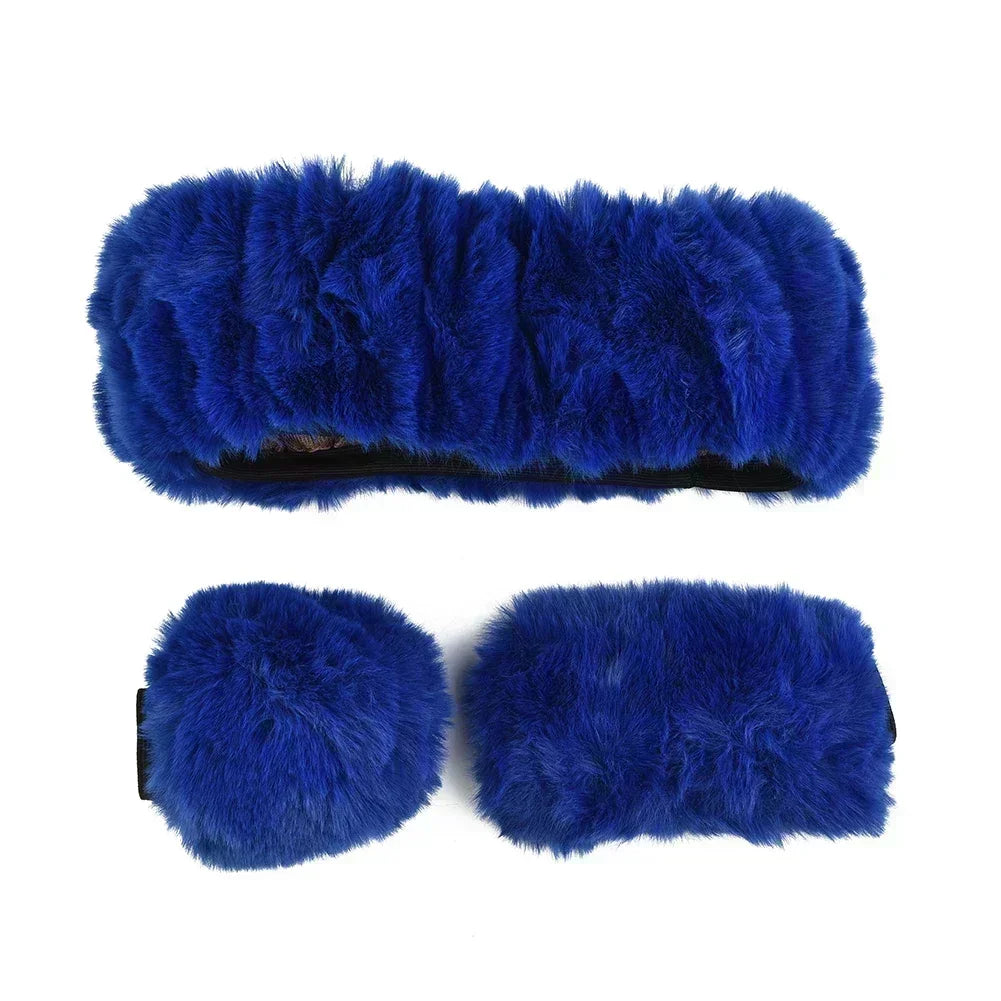 3-Piece Set of Plush Faux Wool Steering Wheel Covers - 38cm Fluffy and Thick Auto Accessories