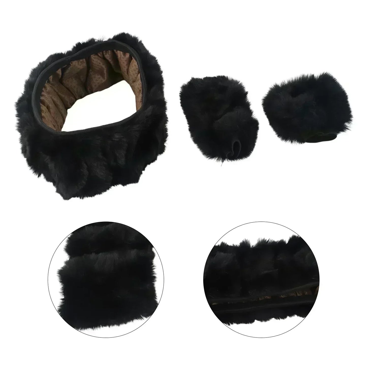 3-Piece Set of Plush Faux Wool Steering Wheel Covers - 38cm Fluffy and Thick Auto Accessories