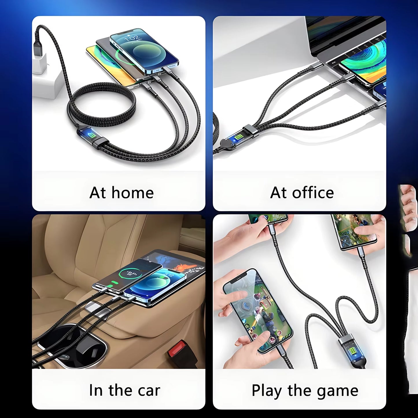 3-in-1 100W USB Fast Charging Cable - Compatible with iPhone 16/15/14/13, Samsung, Xiaomi, and Huawei