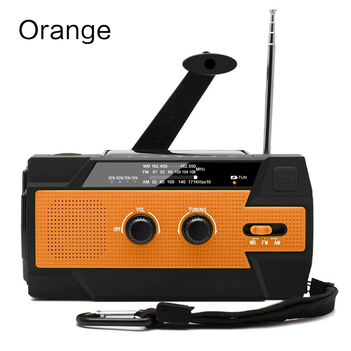AM/FM/WB Reception, Hand Crank/Solar/Usb Charging, Power Bank, 3-Mode Flashlight Battery Display, and SOS Alert Feature