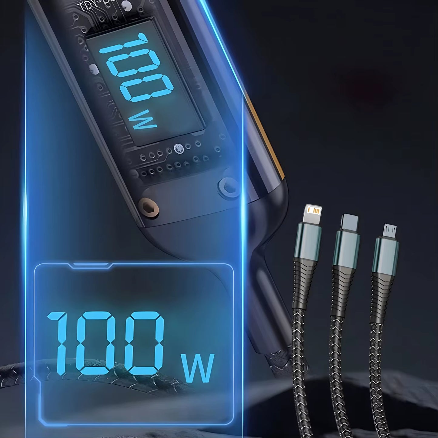 3-in-1 100W USB Fast Charging Cable - Compatible with iPhone 16/15/14/13, Samsung, Xiaomi, and Huawei