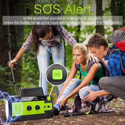 AM/FM/WB Reception, Hand Crank/Solar/Usb Charging, Power Bank, 3-Mode Flashlight Battery Display, and SOS Alert Feature