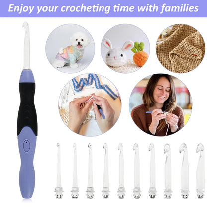 Light up Crochet Hook Set 11 Sizes Lighted Crochet Hooks with Case 2.5Mm to 8Mm Rechargeable LED Crochet Hook Tool