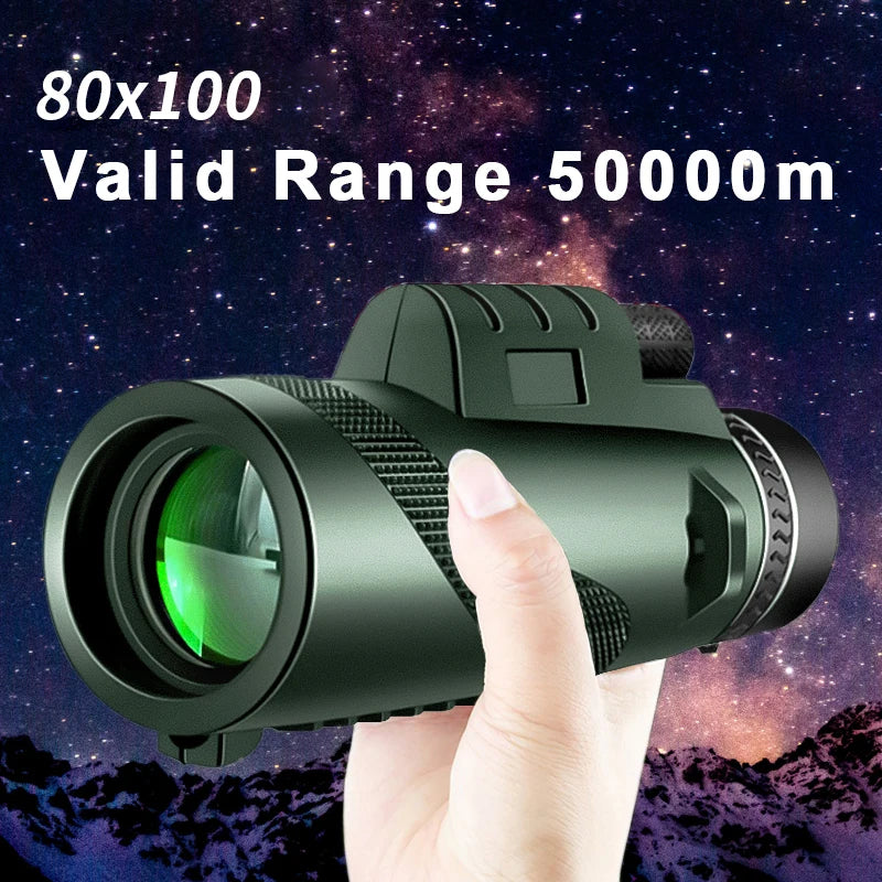 80x100 High Definition Zoom Monocular Telescope with Tripod and Phone Clip for Hunting and Camping