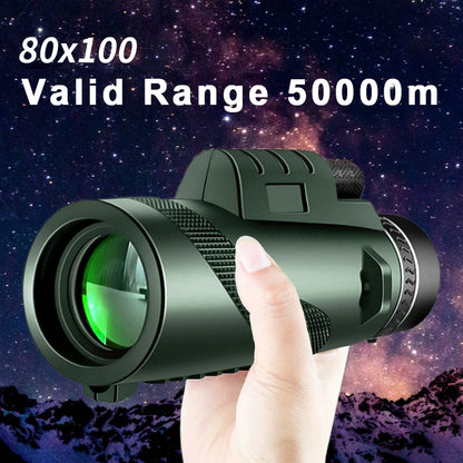 80x100 High Definition Zoom Monocular Telescope with Tripod and Phone Clip for Hunting and Camping