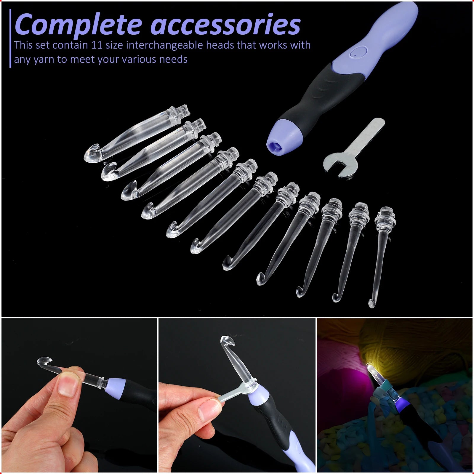 Light up Crochet Hook Set 11 Sizes Lighted Crochet Hooks with Case 2.5Mm to 8Mm Rechargeable LED Crochet Hook Tool