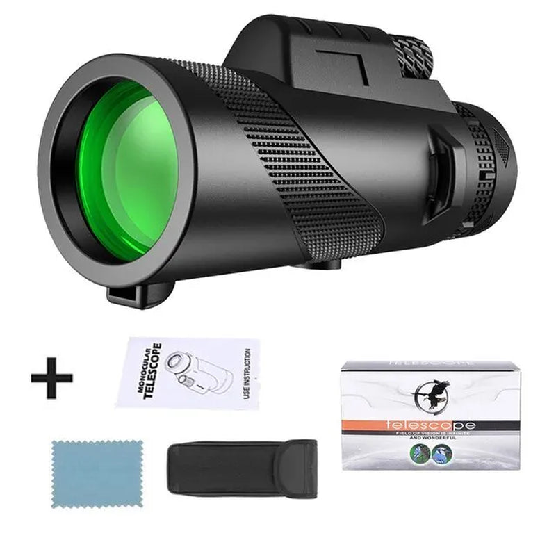 80x100 High Definition Zoom Monocular Telescope with Tripod and Phone Clip for Hunting and Camping