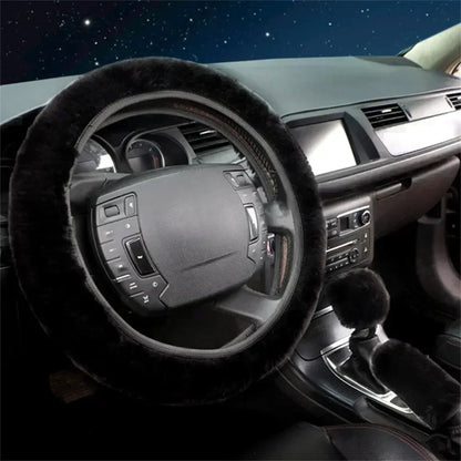 3-Piece Set of Plush Faux Wool Steering Wheel Covers - 38cm Fluffy and Thick Auto Accessories