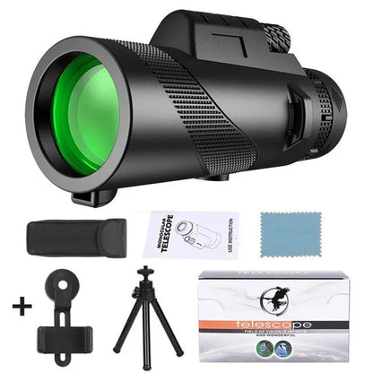 80x100 High Definition Zoom Monocular Telescope with Tripod and Phone Clip for Hunting and Camping