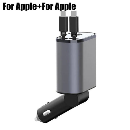 100W 4-in-1 Retractable Car Charger with USB Type-C Cable and Cigarette Lighter Adapter for Fast Charging iPhone
