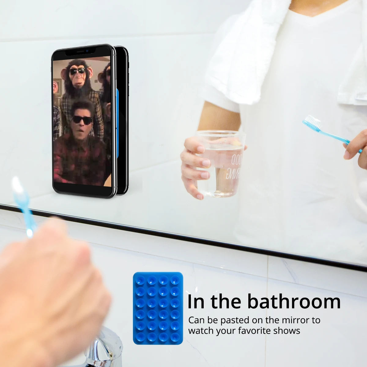 GUUGEI Multifunctional Silicone Suction Phone Holder with Anti-Slip Square Wall Stand and Leather Case Mount