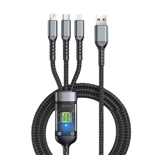 3-in-1 100W USB Fast Charging Cable - Compatible with iPhone 16/15/14/13, Samsung, Xiaomi, and Huawei