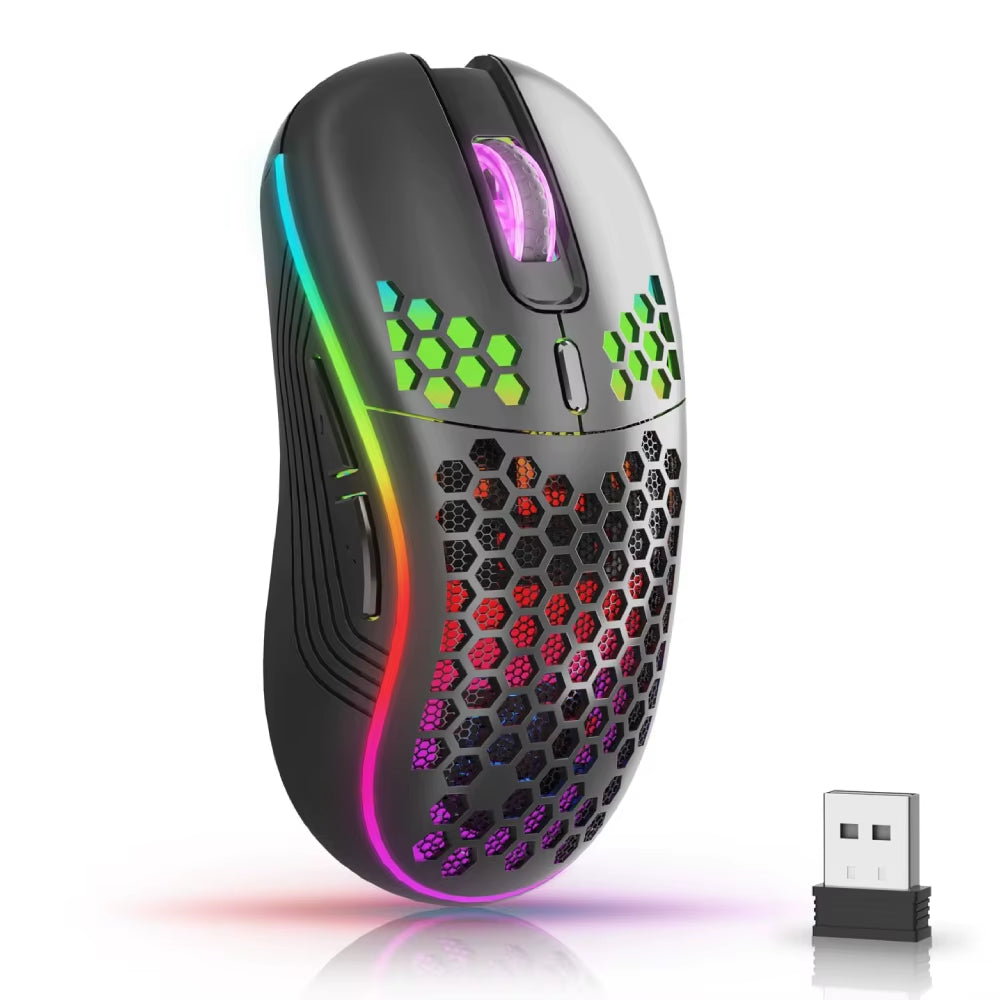 Elevate Your Gaming Experience with the 2.4G Wireless RGB Backlit Mouse - Ergonomic Honeycomb Design, 6 Buttons, and Rechargeable Convenience