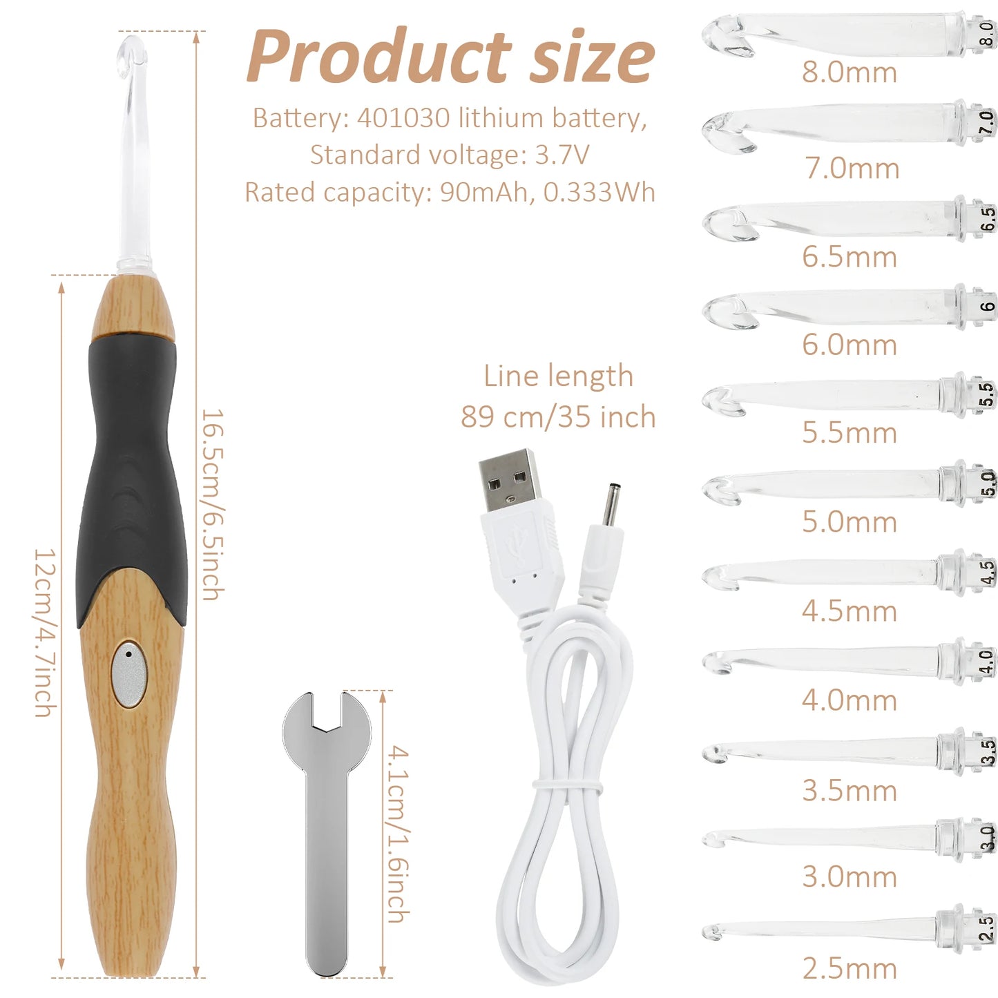Light up Crochet Hook Set 11 Sizes Lighted Crochet Hooks with Case 2.5Mm to 8Mm Rechargeable LED Crochet Hook Tool