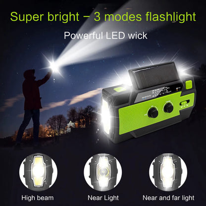 AM/FM/WB Reception, Hand Crank/Solar/Usb Charging, Power Bank, 3-Mode Flashlight Battery Display, and SOS Alert Feature