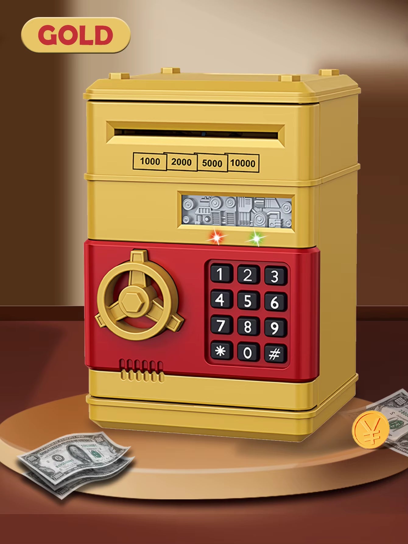 ATM Password Piggy Bank, Electronic Kids Money Bank Coin Can Auto Scroll Paper Money Saving Box Gifts for 3+ Boys and Girls