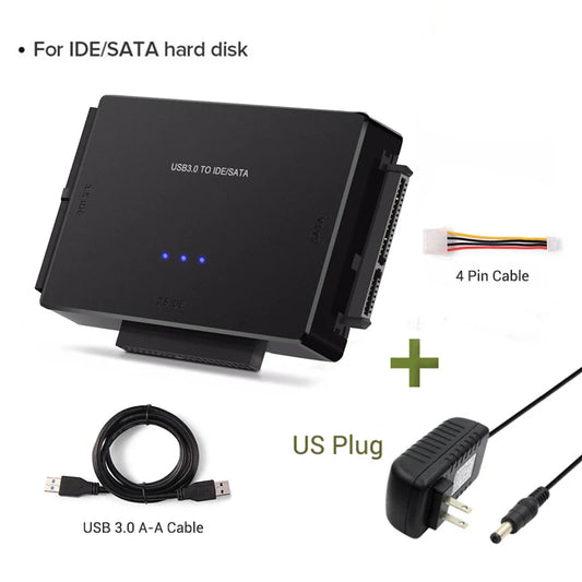 USB 3.0 to SATA/IDE Hard Disk Adapter Converter Cable for 3.5" and 2.5" HDD/SSD, CD/DVD ROM, and CD-RW - 3-in-1 IDE SATA Adapter