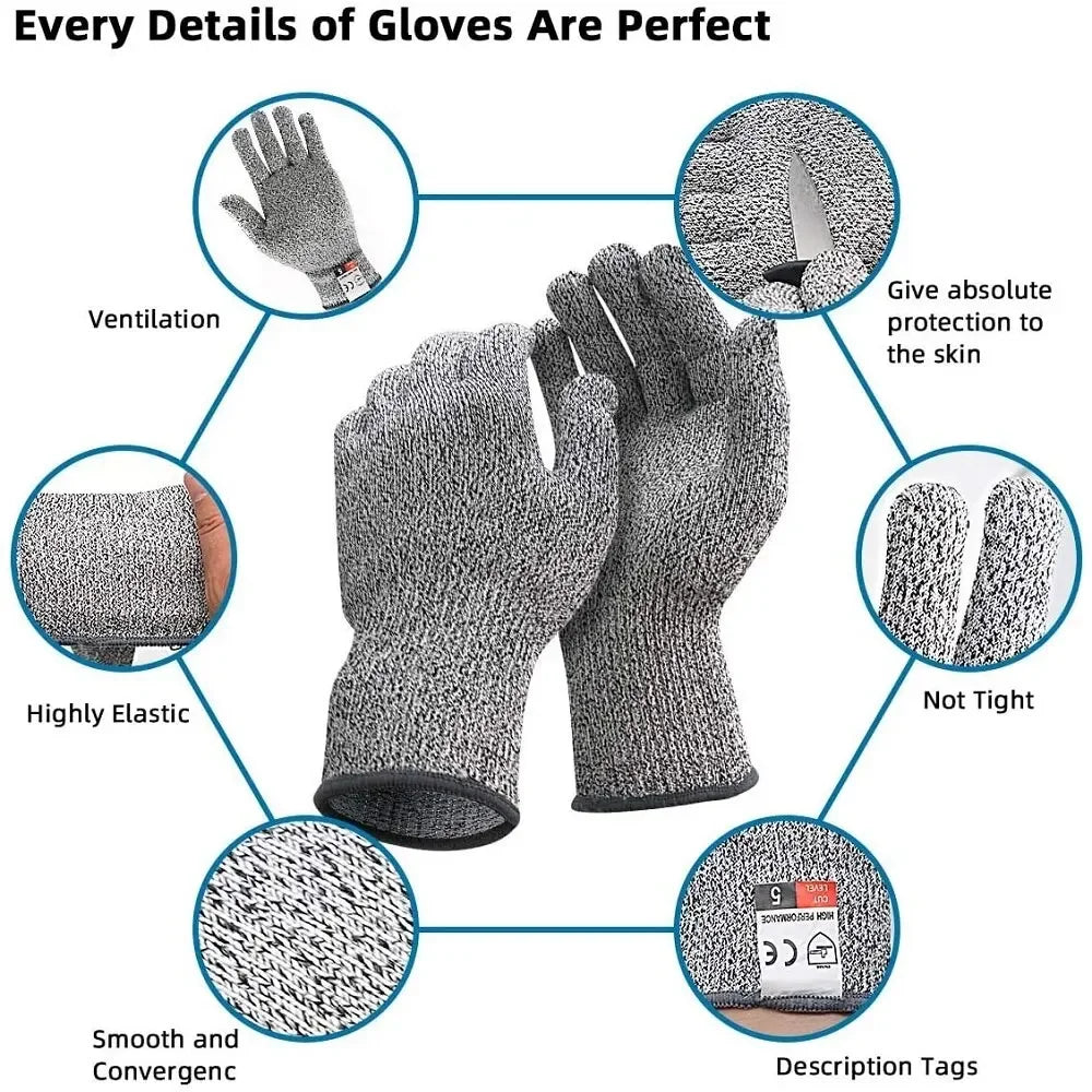 HPPE Level 5 Cut-Resistant Gloves for Industrial, Kitchen, and Gardening Use - High Strength and Anti-Scratch Design