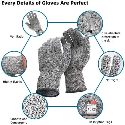 HPPE Level 5 Cut-Resistant Gloves for Industrial, Kitchen, and Gardening Use - High Strength and Anti-Scratch Design
