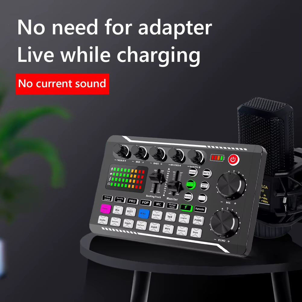 F998 Multifunctional Tuning Sound Card Microphone Mixer Kit Audio Recording Mixer Audio Mixing Console Amplifier for Phone PC
