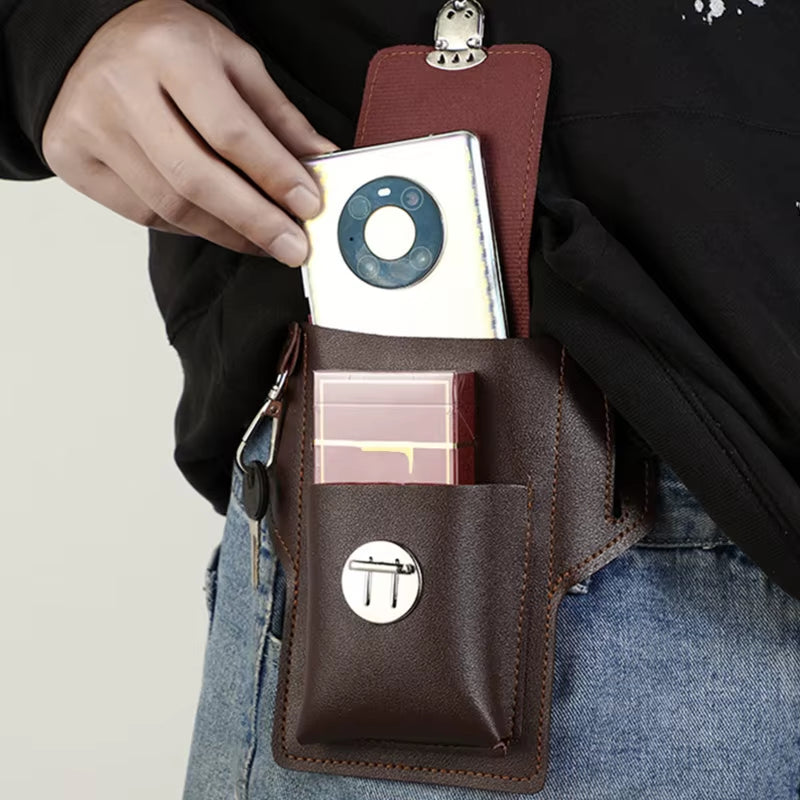 Men Vintage Leather Waist Bag Phone Pouch Sport Belt Hip Belt Hook Loop Holster Wallet Carry Case Purse