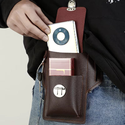 Men Vintage Leather Waist Bag Phone Pouch Sport Belt Hip Belt Hook Loop Holster Wallet Carry Case Purse
