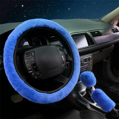 3-Piece Set of Plush Faux Wool Steering Wheel Covers - 38cm Fluffy and Thick Auto Accessories