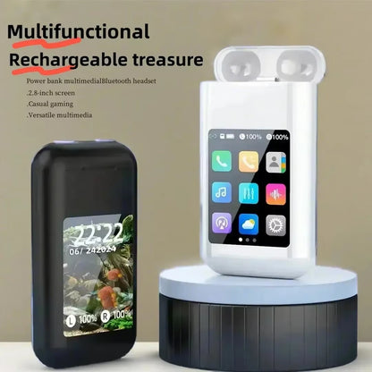 Multiple Function in Ear Bluetooth Wireless Earphone Charging Case with 2.8" Touch Screen Power Bank Headphone Music Game