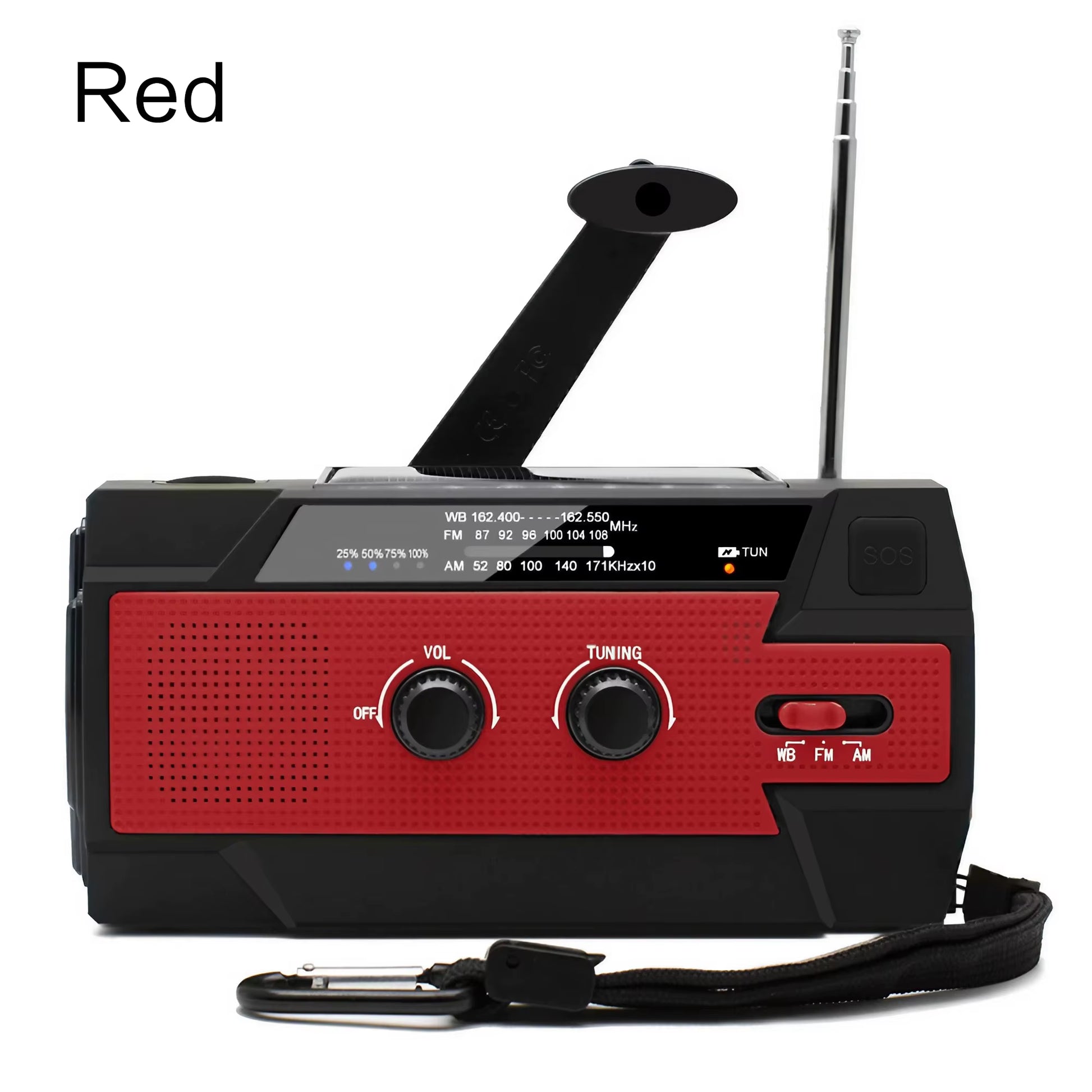 AM/FM/WB Reception, Hand Crank/Solar/Usb Charging, Power Bank, 3-Mode Flashlight Battery Display, and SOS Alert Feature