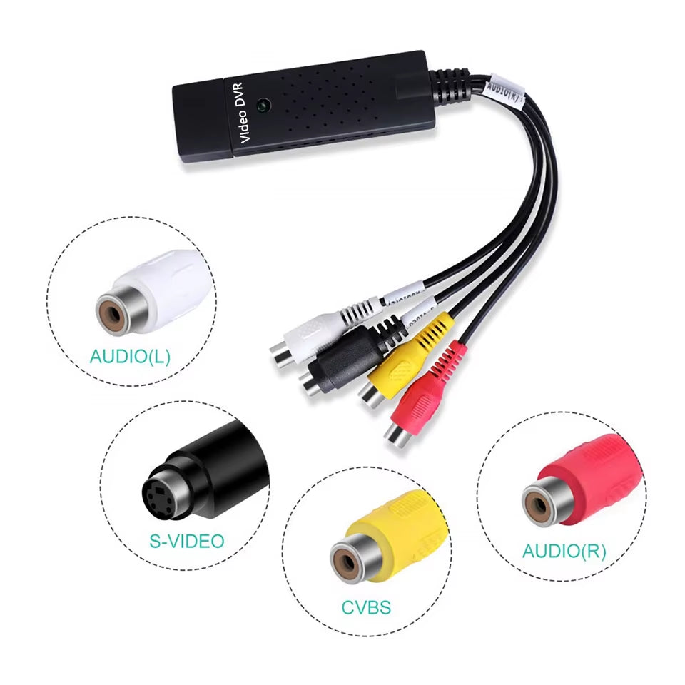 USB Video Capture Card - EasyCap VHS, VCR, Mini DV, Hi8, and DVD to Digital Converter with RCA/S-Video to USB 2.0 Audio Video Recording Capability