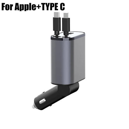 100W 4-in-1 Retractable Car Charger with USB Type-C Cable and Cigarette Lighter Adapter for Fast Charging iPhone