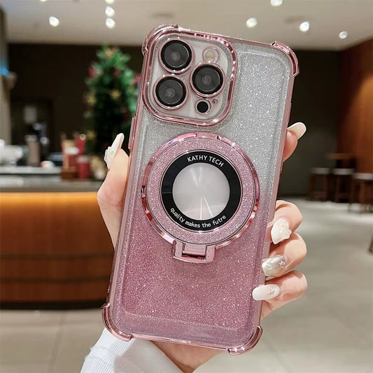Premium Glitter Wireless Charging MagSafe Ring Stand Case for iPhone 11-16 Pro Max Plus - Transparent Magnetic Cover
