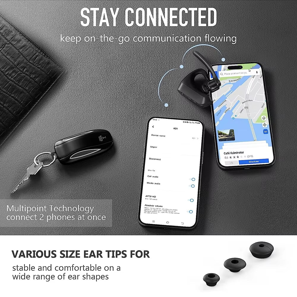 2025 K21 Bluetooth Wireless Headphones with Dual Microphone Noise Cancellation and Charging Case for All Smartphones
