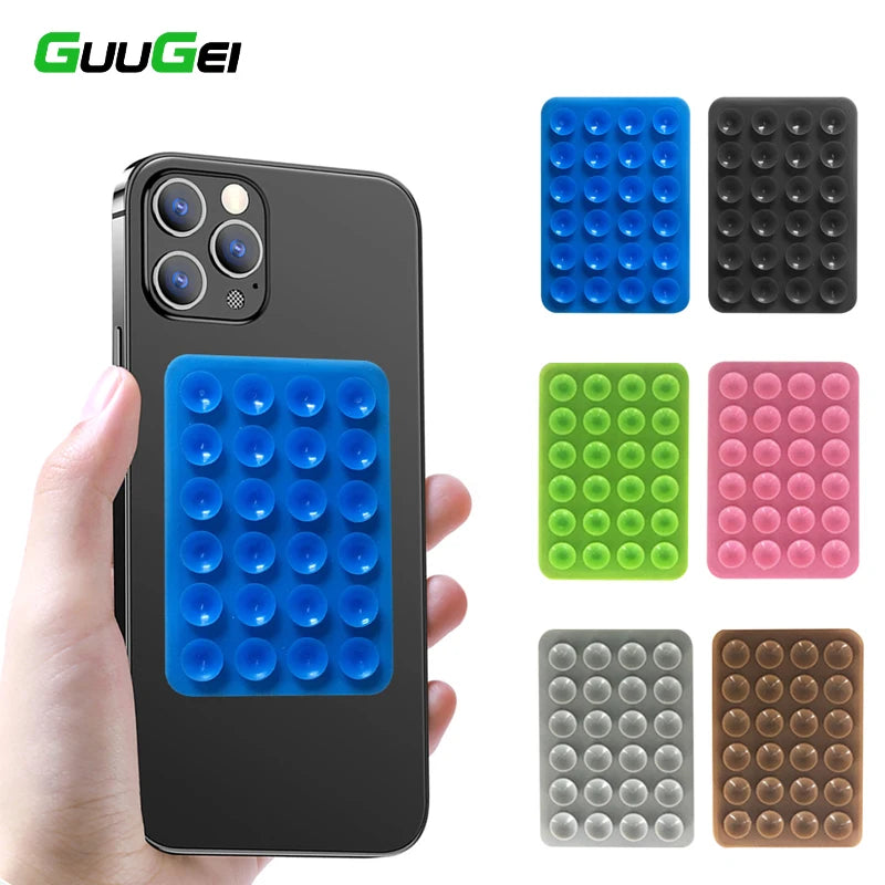 GUUGEI Multifunctional Silicone Suction Phone Holder with Anti-Slip Square Wall Stand and Leather Case Mount