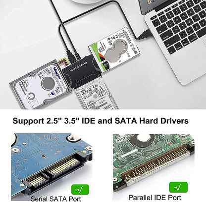 USB 3.0 to SATA/IDE Hard Disk Adapter Converter Cable for 3.5" and 2.5" HDD/SSD, CD/DVD ROM, and CD-RW - 3-in-1 IDE SATA Adapter